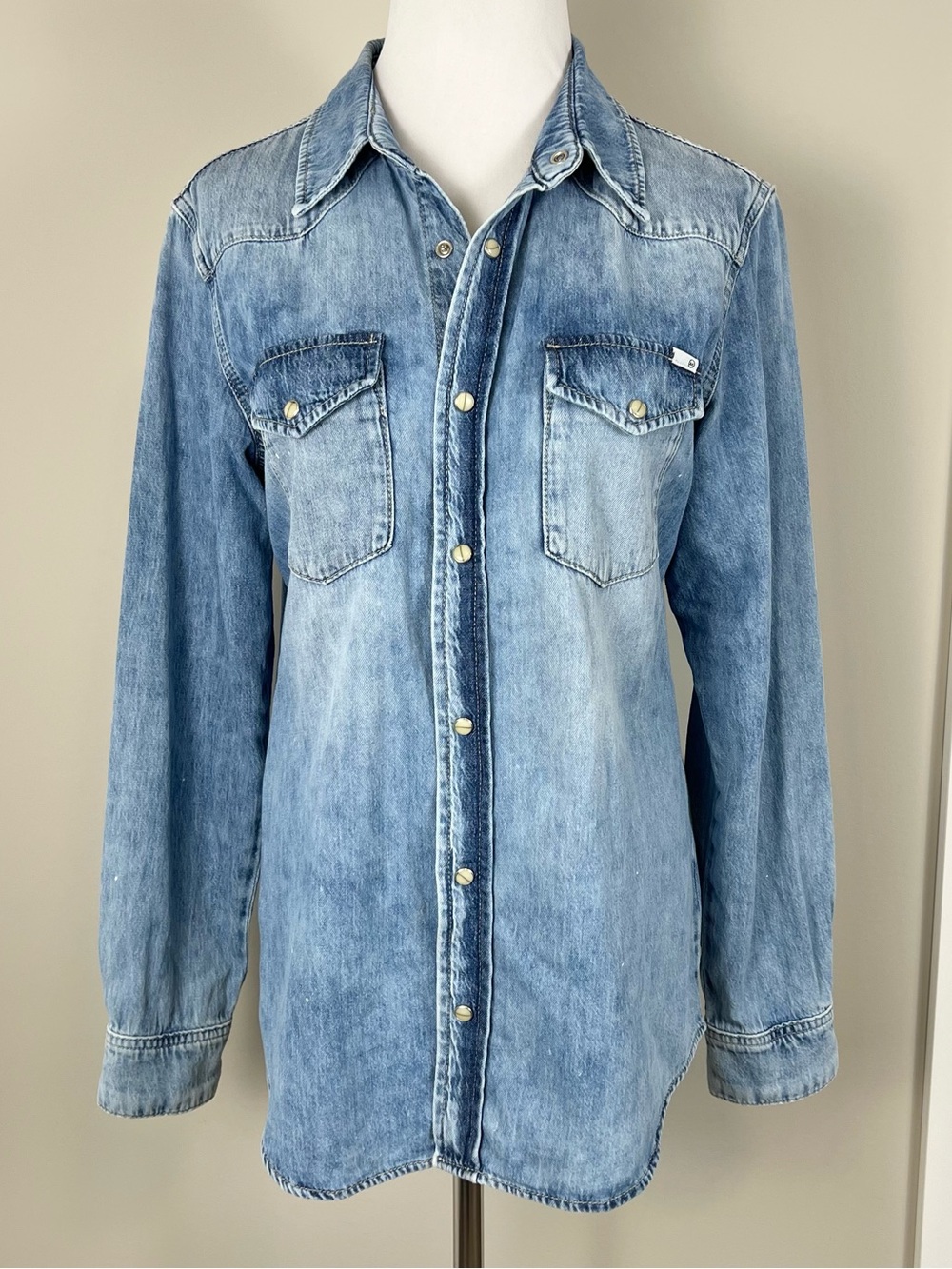 Ag Adriano Goldschmied Light Blue Western Denim Shirt